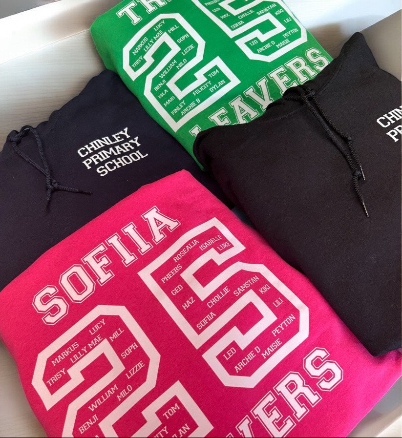 Customisable leavers hoodie for individual or PTA use